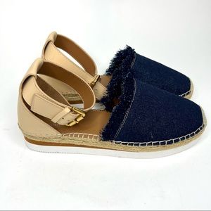 See by Chloe Glyn Espadrilles. Denim with leather ankle strap. New 8 1/2